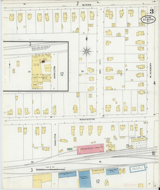 Sanborn Fire Insurance Map from Albion, Orleans County, New York (1905), Sheet #0003 - Historic Sanborn Fire Insurance Map Print, vintage old map wall art, antique decor, genealogy gift, New York New York map