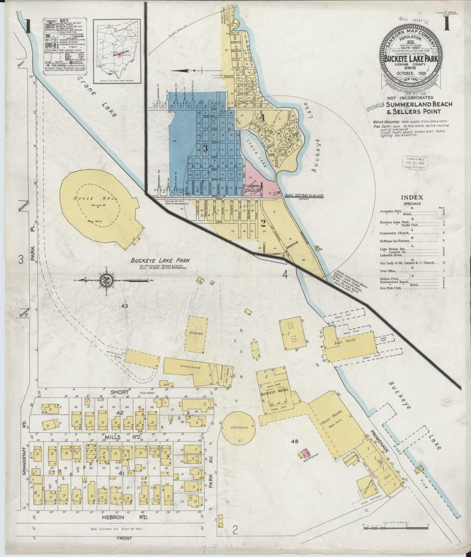 Sanborn Fire Insurance Map from Buckeye Lake, Licking County, Ohio (1929), Sheet #0001 - Complete Map Set gallery image, historic Sanborn map, vintage wall art, Ohio Ohio