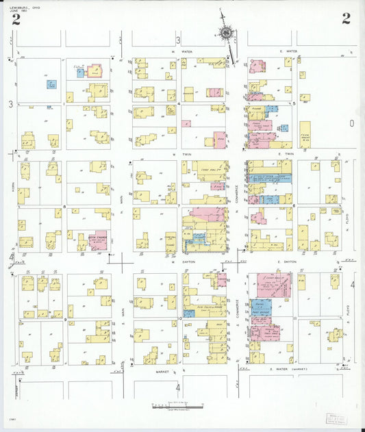 Sanborn Fire Insurance Map from Lewisburg, Preble County, Ohio (1951), Sheet #0002 - Historic Sanborn Fire Insurance Map Print, vintage old map wall art, antique decor, genealogy gift, Ohio Ohio map