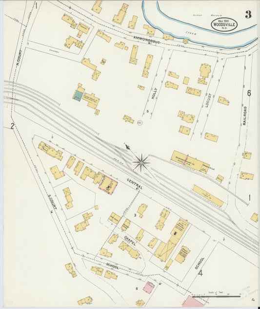 Sanborn Fire Insurance Map from Woodsville, Grafton County, New Hampshire (1905), Sheet #0003 - Historic Sanborn Fire Insurance Map Print, vintage old map wall art, antique decor, genealogy gift, New Hampshire New Hampshire map