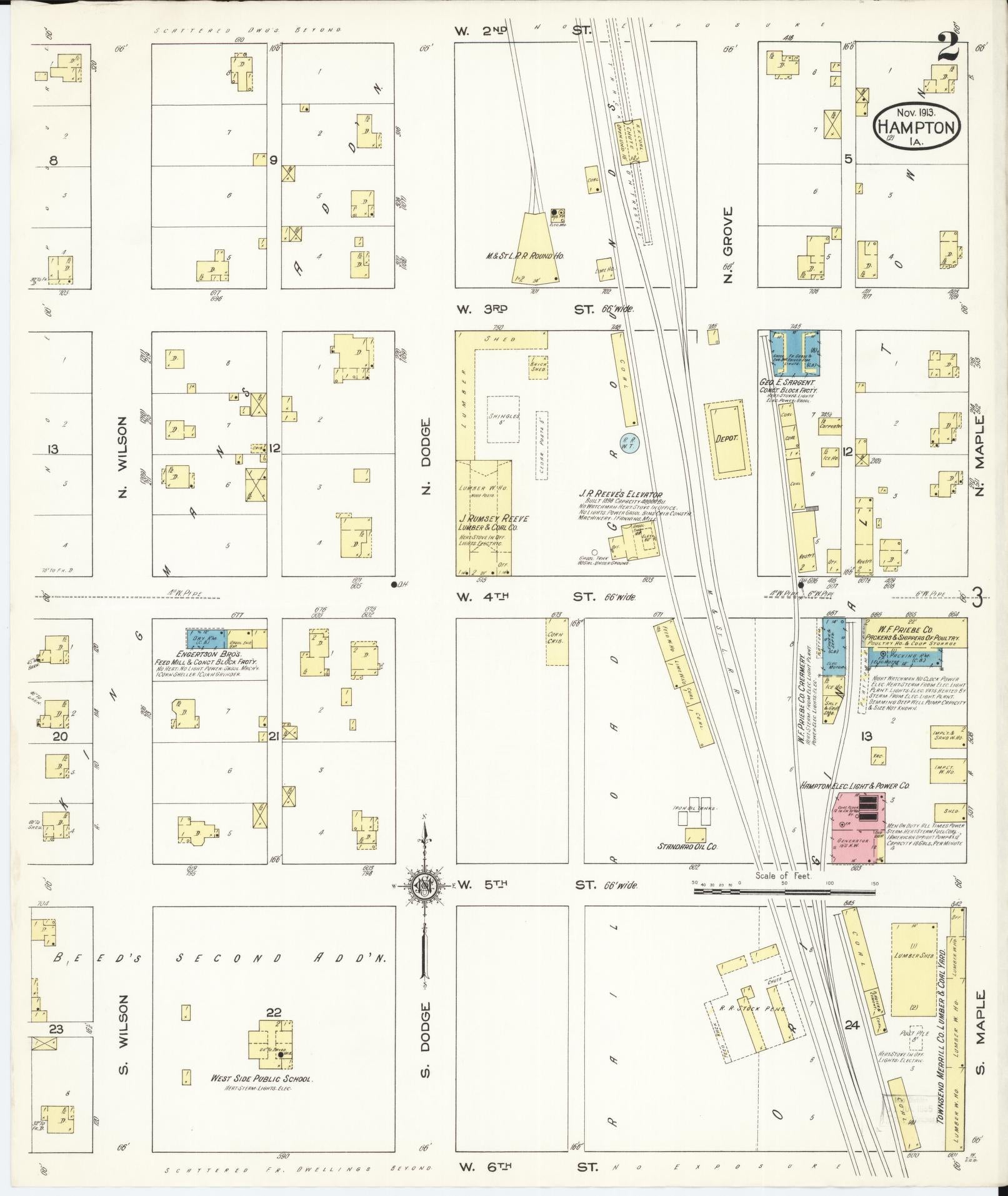Sanborn Fire Insurance Map from Hampton, Franklin County, Iowa (1913), Sheet #0002 - Historic Sanborn Fire Insurance Map Print, vintage old map wall art