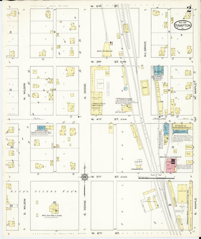 Sanborn Fire Insurance Map from Hampton, Franklin County, Iowa (1913), Sheet #0002 - Historic Sanborn Fire Insurance Map Print, vintage old map wall art