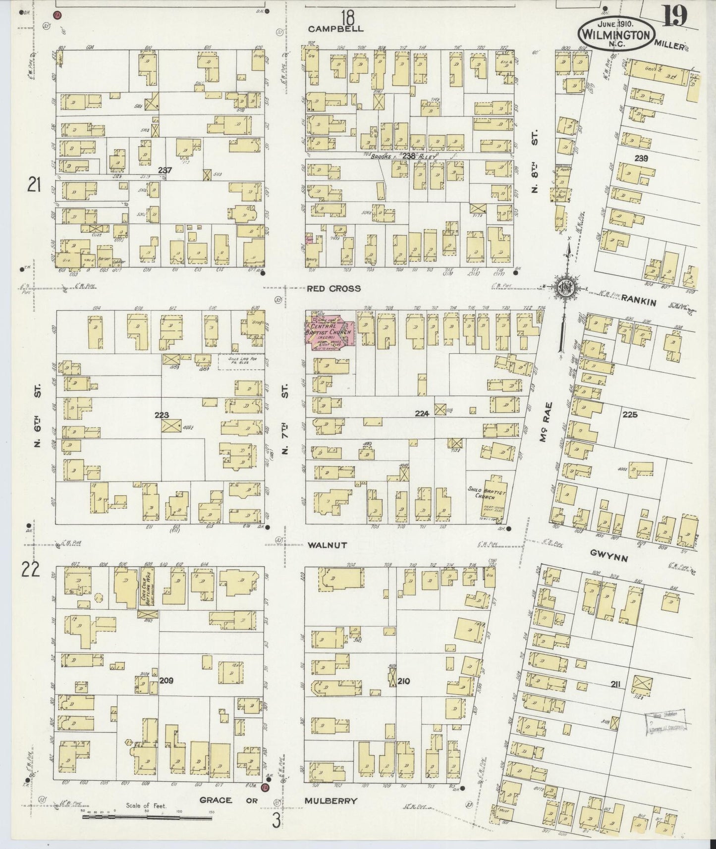 Sanborn Fire Insurance Map from Wilmington, New Hanover County, North Carolina (1910), Sheet #0019 - Complete Map Set gallery image, historic Sanborn map, vintage wall art, North Carolina North Carolina