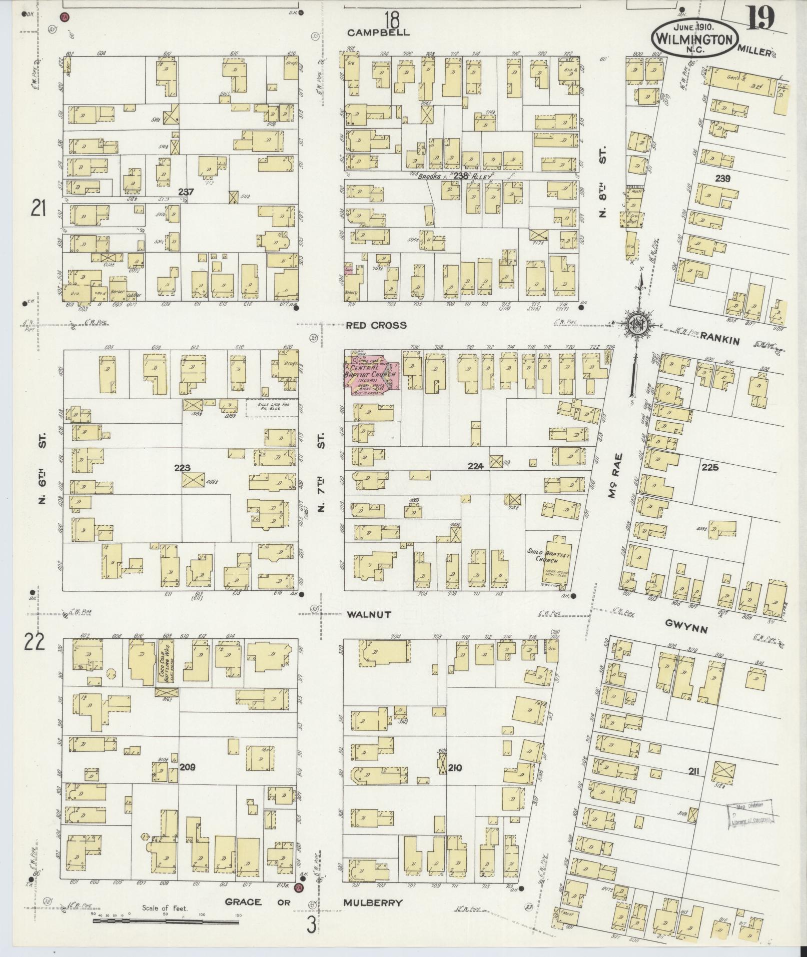 Sanborn Fire Insurance Map from Wilmington, New Hanover County, North Carolina (1910), Sheet #0019 - Complete Map Set gallery image, historic Sanborn map, vintage wall art, North Carolina North Carolina