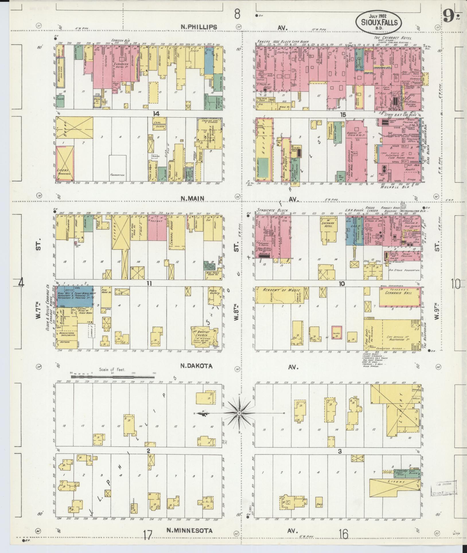Sanborn Fire Insurance Map from Sioux Falls, Minnehaha County, South Dakota (1902), Sheet #0009 - Historic Sanborn Fire Insurance Map Print, vintage old map wall art, antique decor, genealogy gift, South Dakota South Dakota map