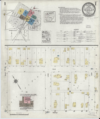 Sanborn Fire Insurance Map from Deshler, Henry County, Ohio (1923), Sheet #0001 - Historic Sanborn Fire Insurance Map Print, vintage old map wall art, antique decor, genealogy gift, Ohio Ohio map