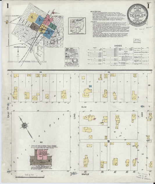 Sanborn Fire Insurance Map from Deshler, Henry County, Ohio (1923), Sheet #0001 - Historic Sanborn Fire Insurance Map Print, vintage old map wall art, antique decor, genealogy gift, Ohio Ohio map