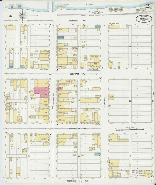 Sanborn Fire Insurance Map from Bemidji, Beltrami County, Minnesota (1900), Sheet #0002 - Historic Sanborn Fire Insurance Map Print, vintage old map wall art, antique decor, genealogy gift, Minnesota Minnesota map