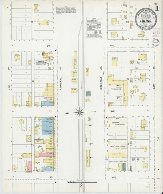 Sanborn Fire Insurance Map from Luling, Caldwell County, Texas (1902), Sheet #0001 - Complete Map Set gallery image, historic Sanborn map, vintage wall art, Texas Texas
