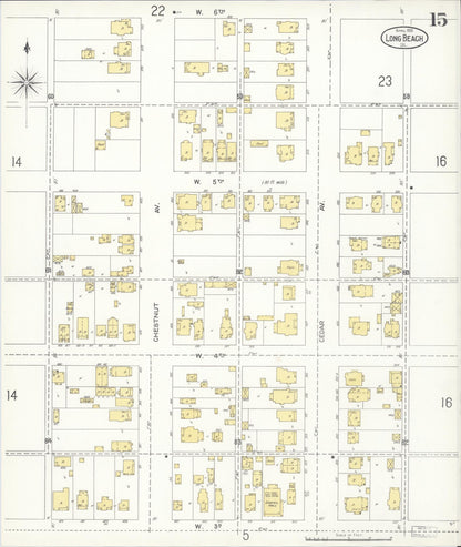 Sanborn Fire Insurance Map from Long Beach, Los Angeles County, California (1905), Sheet #0015 - Complete Map Set gallery image, historic Sanborn map, vintage wall art, California California