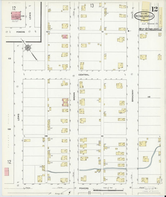 Sanborn Fire Insurance Map from Reynoldsville, Jefferson County, Pennsylvania (1912), Sheet #0012 - Historic Sanborn Fire Insurance Map Print, vintage old map wall art, antique decor, genealogy gift, Pennsylvania Pennsylvania map