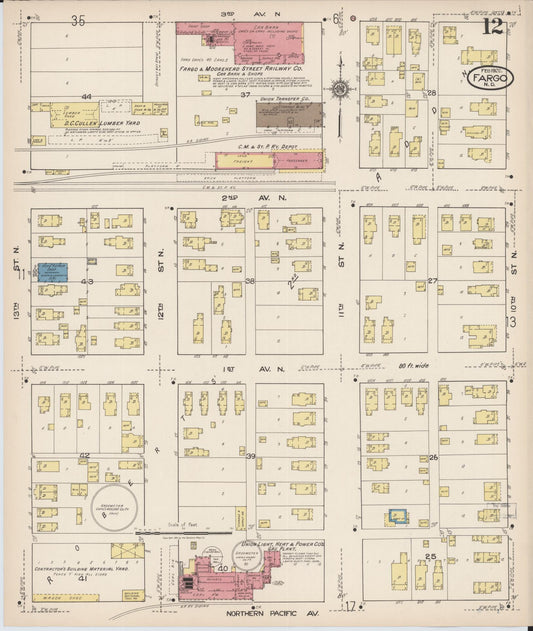Sanborn Fire Insurance Map from Fargo, Cass County, North Dakota (1922), Sheet #0012 - Historic Sanborn Fire Insurance Map Print, vintage old map wall art, antique decor, genealogy gift, North Dakota North Dakota map