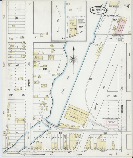 Sanborn Fire Insurance Map from Superior, Douglas County, Wisconsin (1889), Sheet #0004 - Historic Sanborn Fire Insurance Map Print, vintage old map wall art, antique decor, genealogy gift, Wisconsin Wisconsin map