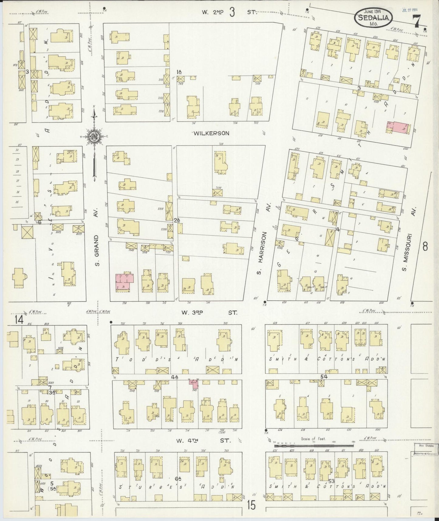 Sanborn Fire Insurance Map from Sedalia, Pettis County, Missouri (1914), Sheet #0007 - Complete Map Set gallery image, historic Sanborn map, vintage wall art, Missouri Missouri