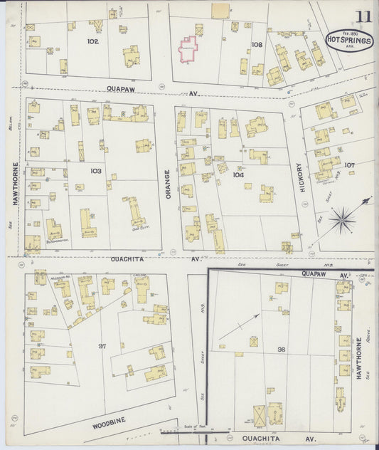 Sanborn Fire Insurance Map from Hot Springs, Garland County, Arkansas (1890), Sheet #0011 - Historic Sanborn Fire Insurance Map Print, vintage old map wall art, antique decor, genealogy gift, Arkansas Arkansas map