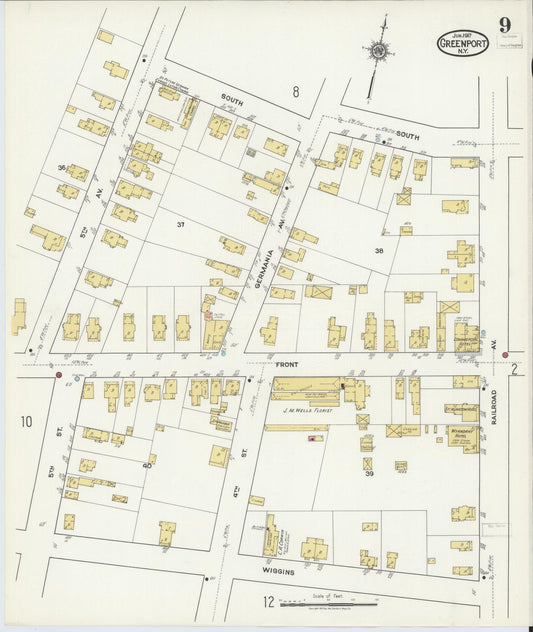 Sanborn Fire Insurance Map from Greenport, Suffolk County, New York (1917), Sheet #0009 - Historic Sanborn Fire Insurance Map Print, vintage old map wall art, antique decor, genealogy gift, New York New York map