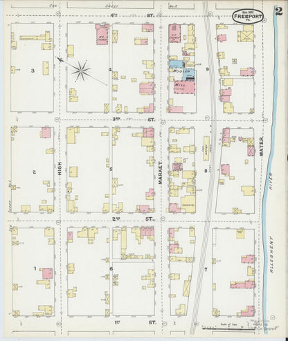 Sanborn Fire Insurance Map from Freeport, Armstrong County, Pennsylvania (1891), Sheet #0002 - Historic Sanborn Fire Insurance Map Print, vintage old map wall art, antique decor, genealogy gift, Pennsylvania Pennsylvania map