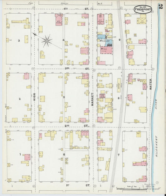 Sanborn Fire Insurance Map from Freeport, Armstrong County, Pennsylvania (1891), Sheet #0002 - Historic Sanborn Fire Insurance Map Print, vintage old map wall art, antique decor, genealogy gift, Pennsylvania Pennsylvania map