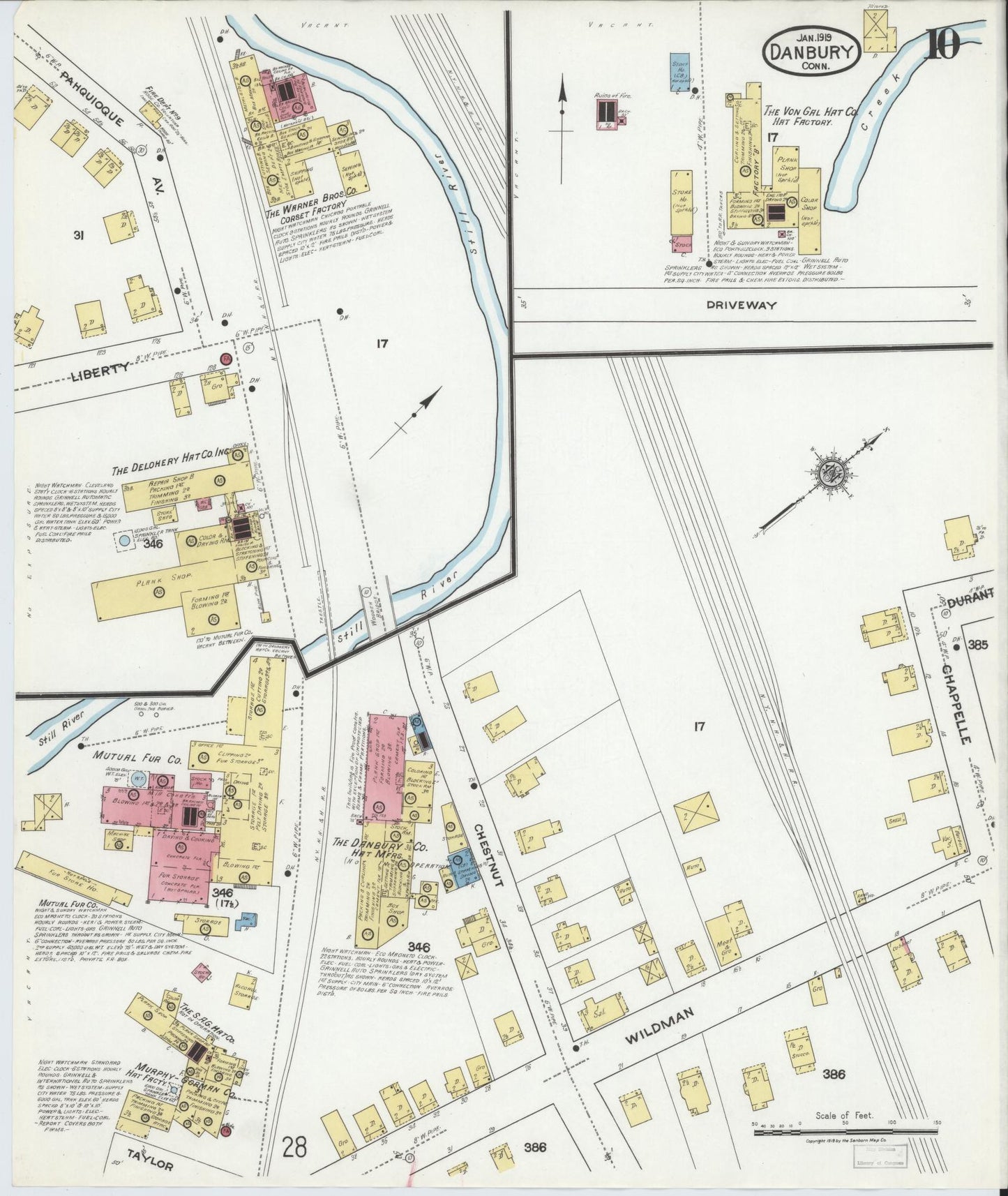 Sanborn Fire Insurance Map from Danbury, Fairfield County, Connecticut (1919), Sheet #0010 - Complete Map Set gallery image, historic Sanborn map, vintage wall art, Connecticut Connecticut