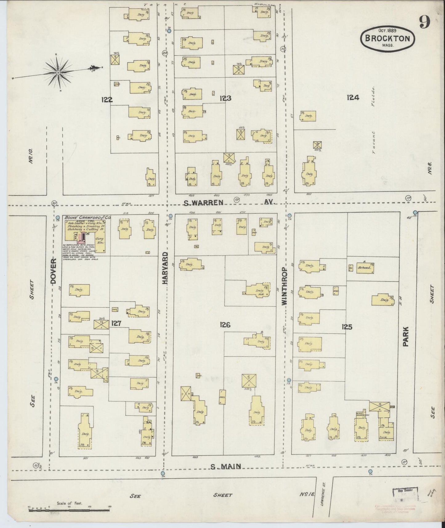Sanborn Fire Insurance Map from Brockton, Plymouth County, Massachusetts (1889), Sheet #0009 - Complete Map Set gallery image, historic Sanborn map, vintage wall art, Massachusetts Massachusetts