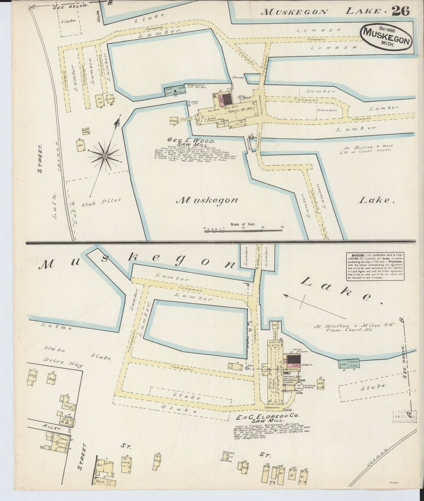 Sanborn Fire Insurance Map from Muskegon, Muskegon County, Michigan (1883), Sheet #0026 - Historic Sanborn Fire Insurance Map Print, vintage old map wall art, antique decor, genealogy gift, Michigan Michigan map