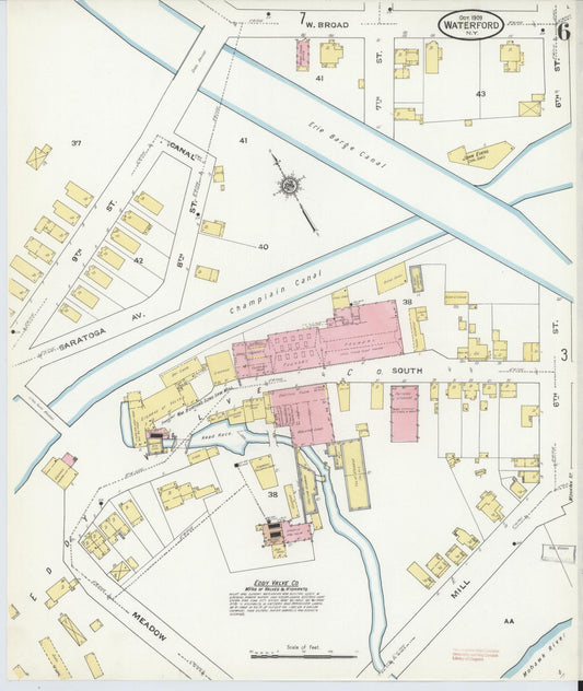 Sanborn Fire Insurance Map from Waterford, Saratoga County, New York (1909), Sheet #0006 - Historic Sanborn Fire Insurance Map Print, vintage old map wall art, antique decor, genealogy gift, New York New York map