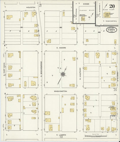 Sanborn Fire Insurance Map from Ennis, Ellis County, Texas (1920), Sheet #0020 - Complete Map Set gallery image, historic Sanborn map, vintage wall art, Texas Texas