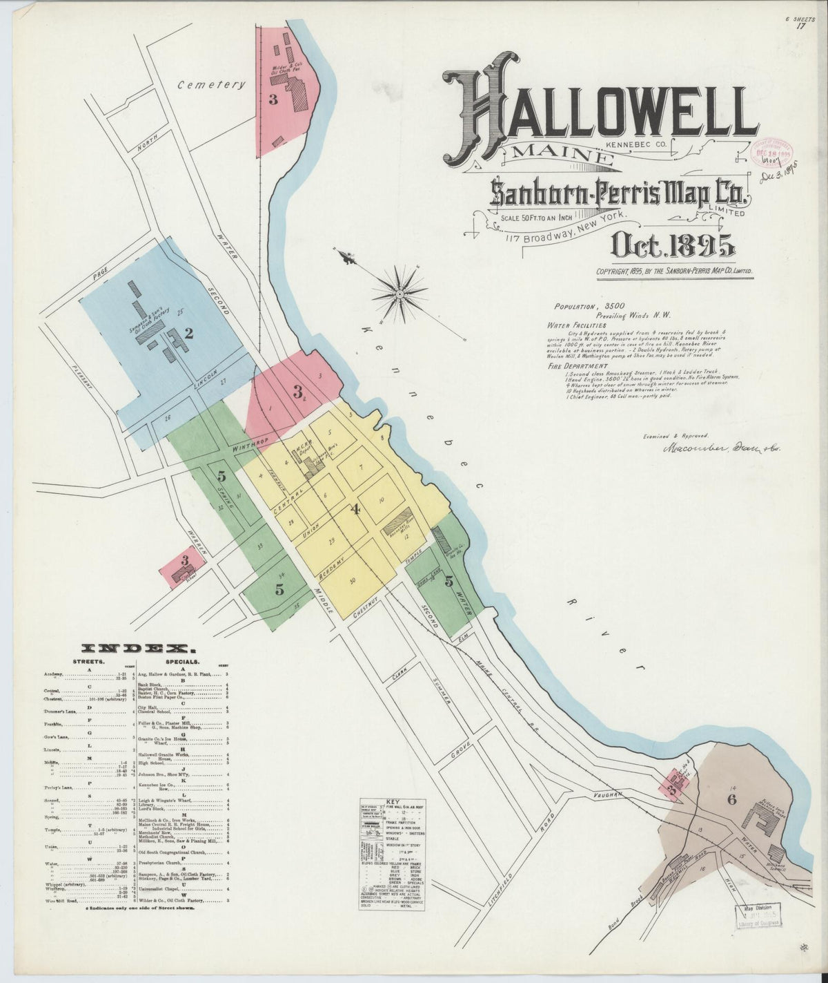 Sanborn Fire Insurance Map from Hallowell, Kennebec County, Maine (1895), Sheet #0001 - Complete Map Set gallery image, historic Sanborn map, vintage wall art, Maine Maine