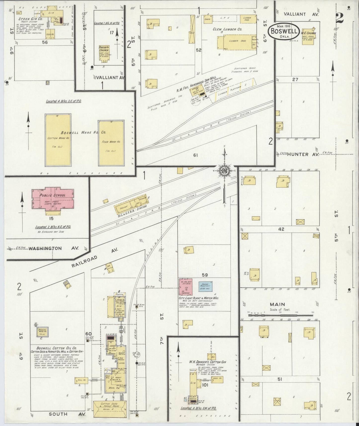 Sanborn Fire Insurance Map from Boswell, Choctaw County, Oklahoma (1916), Sheet #0002 - Complete Map Set gallery image, historic Sanborn map, vintage wall art, Oklahoma Oklahoma