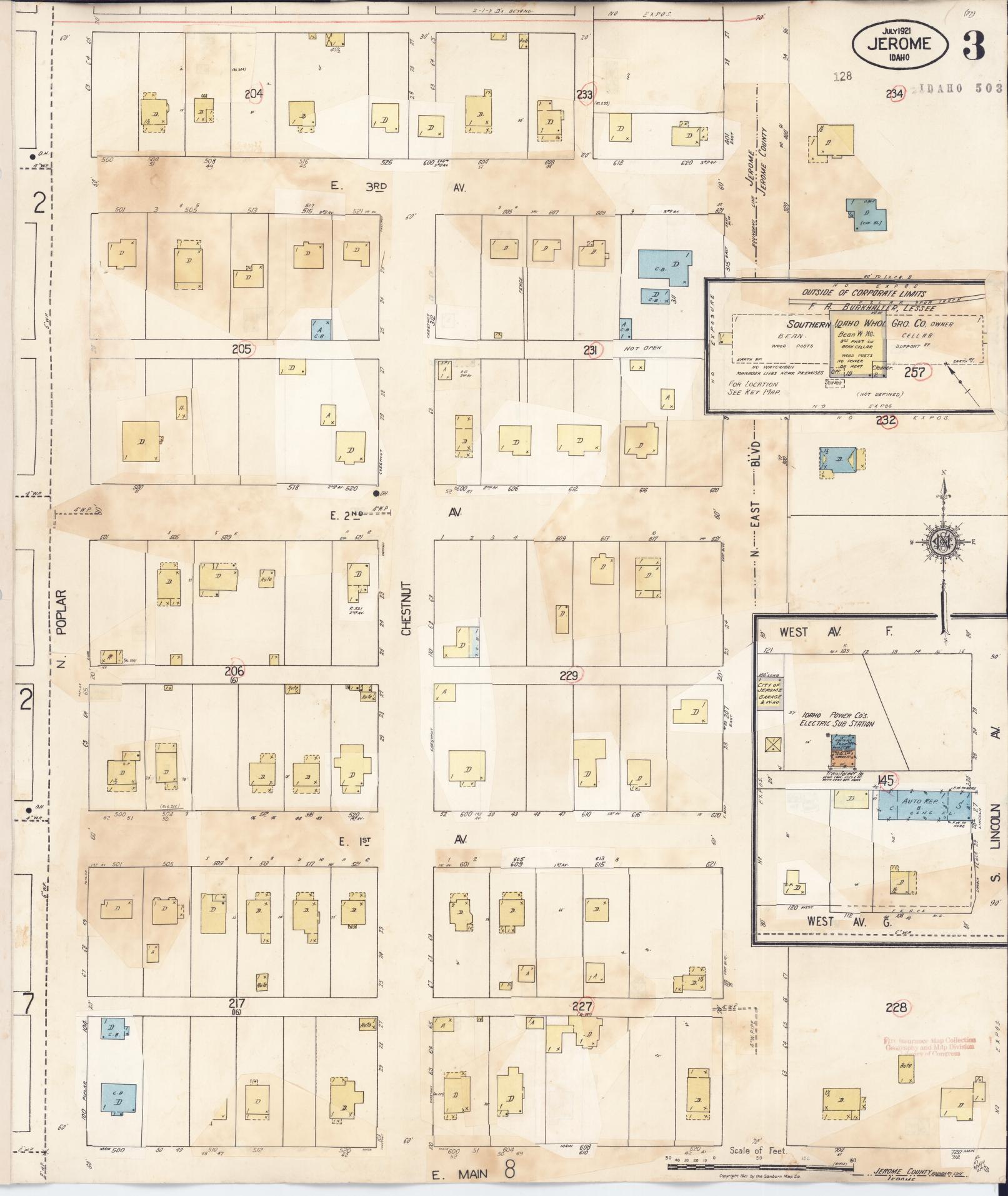 Sanborn Fire Insurance Map from Jerome, Jerome County, Idaho (1949), Sheet #0003 - Historic Sanborn Fire Insurance Map Print, vintage old map wall art, antique decor, genealogy gift, Idaho Idaho map