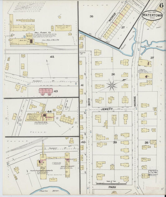 Sanborn Fire Insurance Map from Watertown, Middlesex County, Massachusetts (1889), Sheet #0006 - Historic Sanborn Fire Insurance Map Print, vintage old map wall art, antique decor, genealogy gift, Massachusetts Massachusetts map
