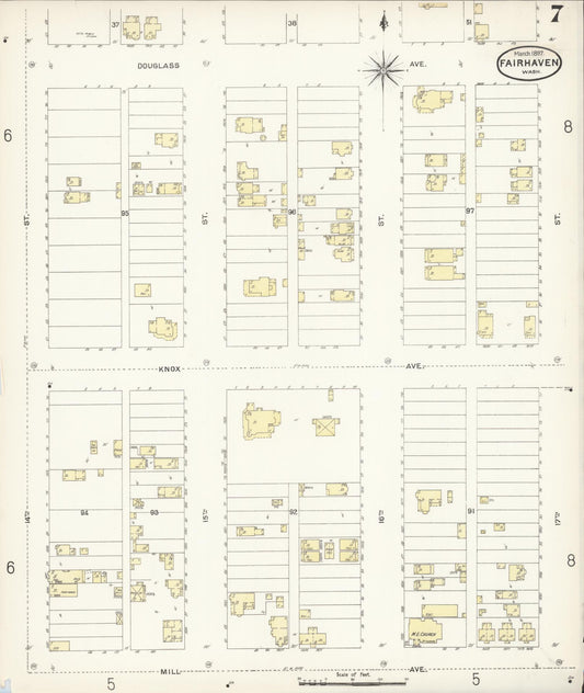 Sanborn Fire Insurance Map from Fairhaven [see also Bellingham and Sehome], Whatcom County, Washington (1897), Sheet #0007 - Historic Sanborn Fire Insurance Map Print, vintage old map wall art, antique decor, genealogy gift, Washington Washington map
