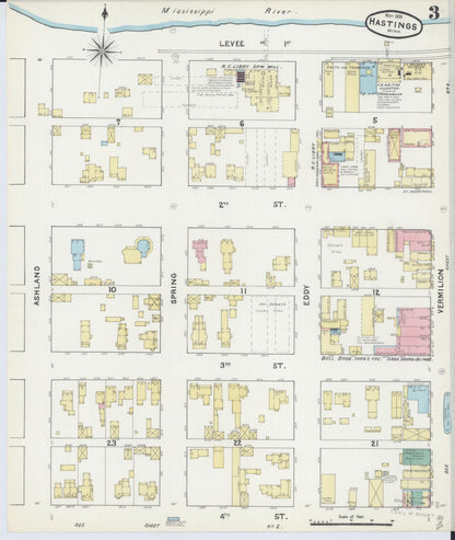 Sanborn Fire Insurance Map from Hastings, Dakota County, Minnesota (1891), Sheet #0003 - Complete Map Set gallery image, historic Sanborn map, vintage wall art, Minnesota Minnesota