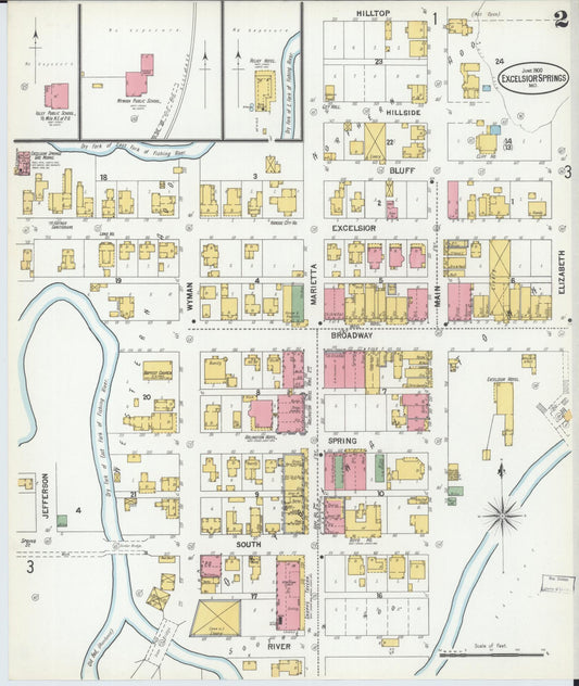 Sanborn Fire Insurance Map from Excelsior Springs, Clay County, Missouri (1900), Sheet #0002 - Historic Sanborn Fire Insurance Map Print, vintage old map wall art, antique decor, genealogy gift, Missouri Missouri map