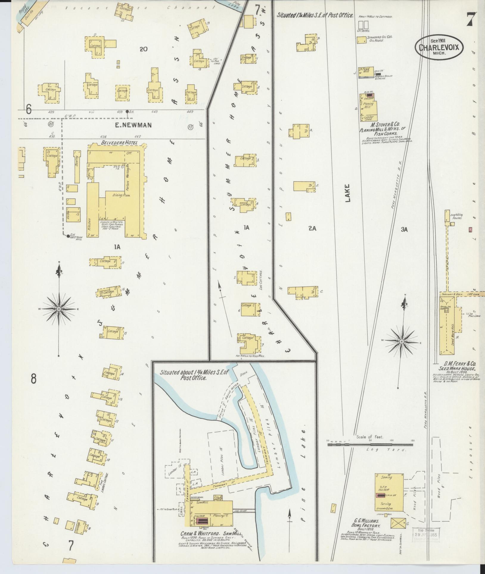 Sanborn Fire Insurance Map from Charlevoix, Charlevoix County, Michigan (1901), Sheet #0007 - Complete Map Set gallery image, historic Sanborn map, vintage wall art, Michigan Michigan