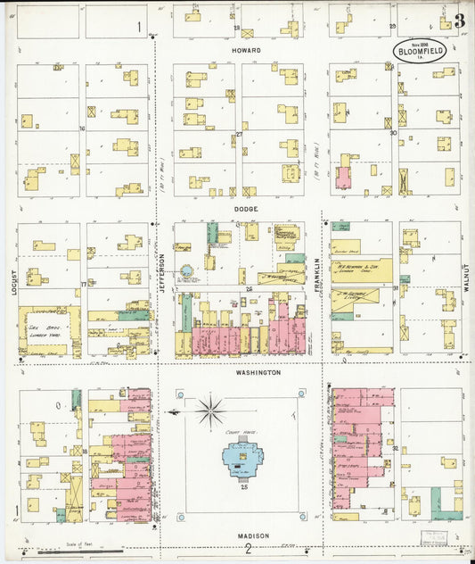 Sanborn Fire Insurance Map from Bloomfield, Davis County, Iowa (1898), Sheet #0003 - Historic Sanborn Fire Insurance Map Print, vintage old map wall art