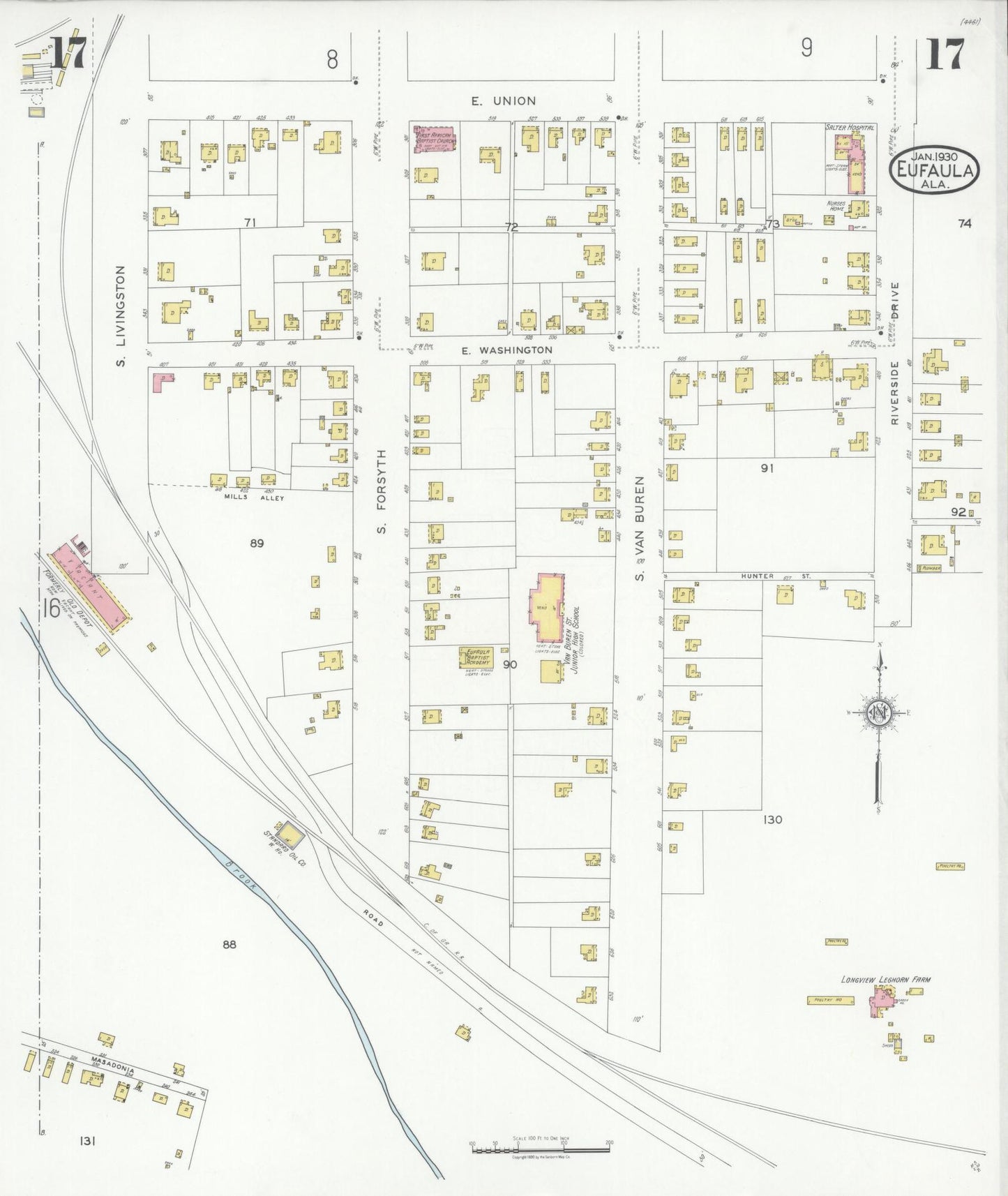 Sanborn Fire Insurance Map from Eufaula, Barbour County, Alabama (1930), Sheet #0017 - Complete Map Set gallery image, historic Sanborn map, vintage wall art, Alabama Alabama