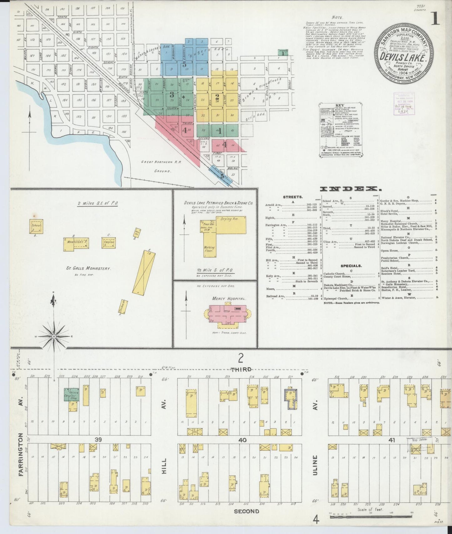 Sanborn Fire Insurance Map from Devils Lake, Ramsey County, North Dakota (1904), Sheet #0001 - Historic Sanborn Fire Insurance Map Print, vintage old map wall art, antique decor, genealogy gift, North Dakota North Dakota map