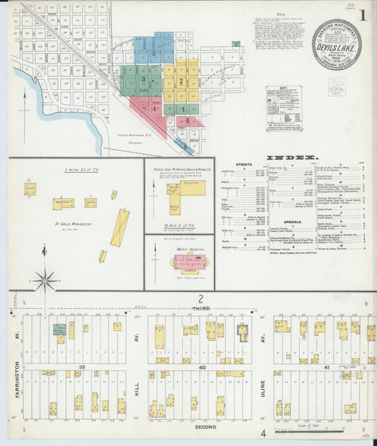 Sanborn Fire Insurance Map from Devils Lake, Ramsey County, North Dakota (1904), Sheet #0001 - Historic Sanborn Fire Insurance Map Print, vintage old map wall art, antique decor, genealogy gift, North Dakota North Dakota map