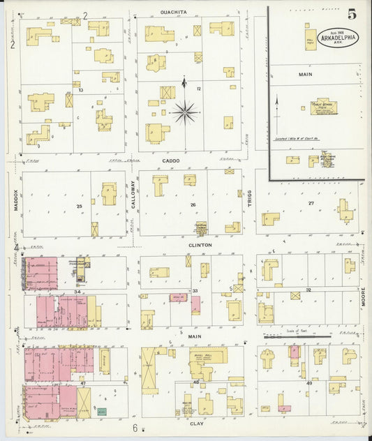 Sanborn Fire Insurance Map from Arkadelphia, Clark County, Arkansas (1908), Sheet #0005 - Historic Sanborn Fire Insurance Map Print, vintage old map wall art, antique decor, genealogy gift, Arkansas Arkansas map