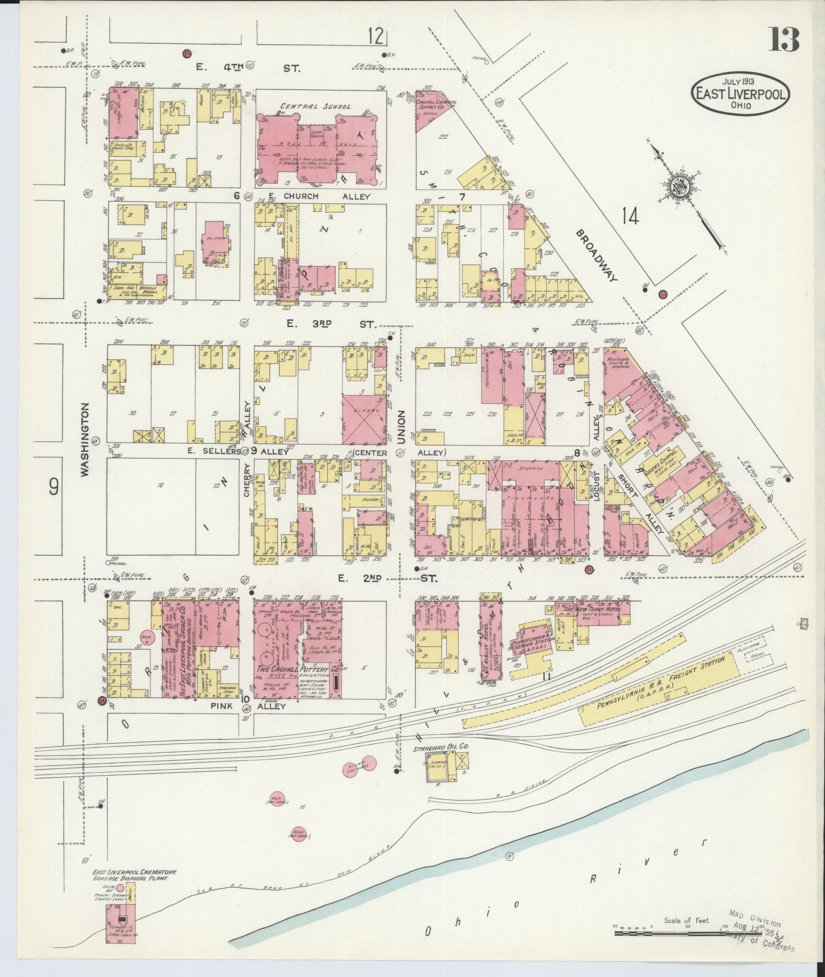 Sanborn Fire Insurance Map from East Liverpool, Columbiana County, Ohio (1913), Sheet #0013 - Historic Sanborn Fire Insurance Map Print, vintage old map wall art, antique decor, genealogy gift, Ohio Ohio map