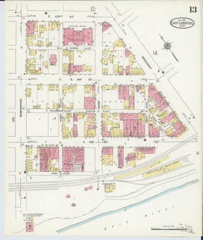 Sanborn Fire Insurance Map from East Liverpool, Columbiana County, Ohio (1913), Sheet #0013 - Historic Sanborn Fire Insurance Map Print, vintage old map wall art, antique decor, genealogy gift, Ohio Ohio map
