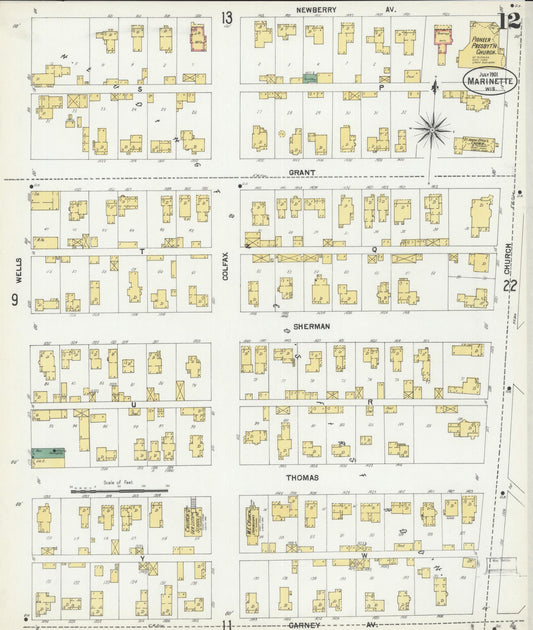 Sanborn Fire Insurance Map from Marinette, Marinette County, Wisconsin (1901), Sheet #0012 - Historic Sanborn Fire Insurance Map Print, vintage old map wall art, antique decor, genealogy gift, Wisconsin Wisconsin map