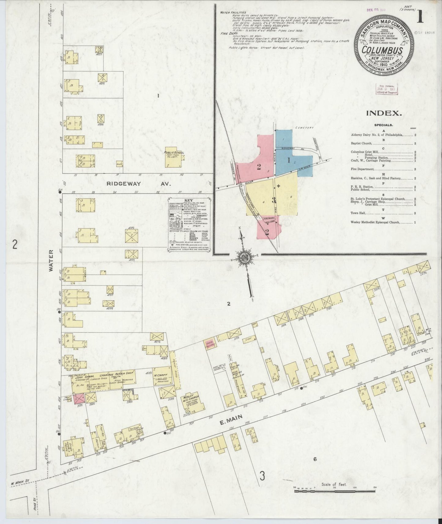 Sanborn Fire Insurance Map from Columbus, Burlington County, New Jersey (1910), Sheet #0001 - Complete Map Set gallery image, historic Sanborn map, vintage wall art, New Jersey New Jersey