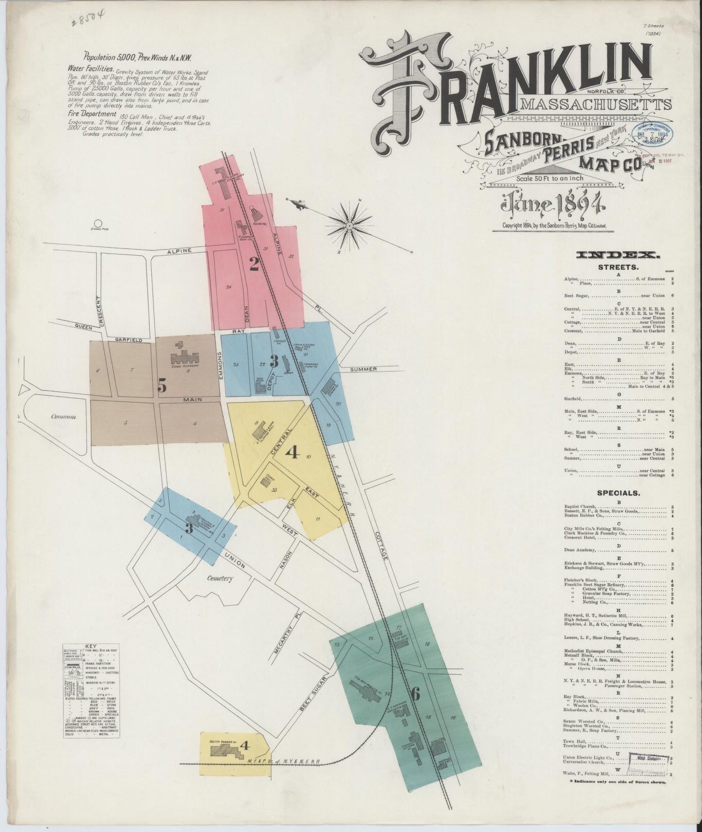 Sanborn Fire Insurance Map from Franklin, Norfolk County, Massachusetts (1894), Sheet #0001 - Complete Map Set gallery image, historic Sanborn map, vintage wall art, Massachusetts Massachusetts