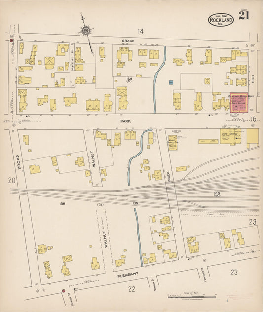 Sanborn Fire Insurance Map from Rockland, Knox County, Maine (1922), Sheet #0021 - Historic Sanborn Fire Insurance Map Print, vintage old map wall art, antique decor, genealogy gift, Maine Maine map