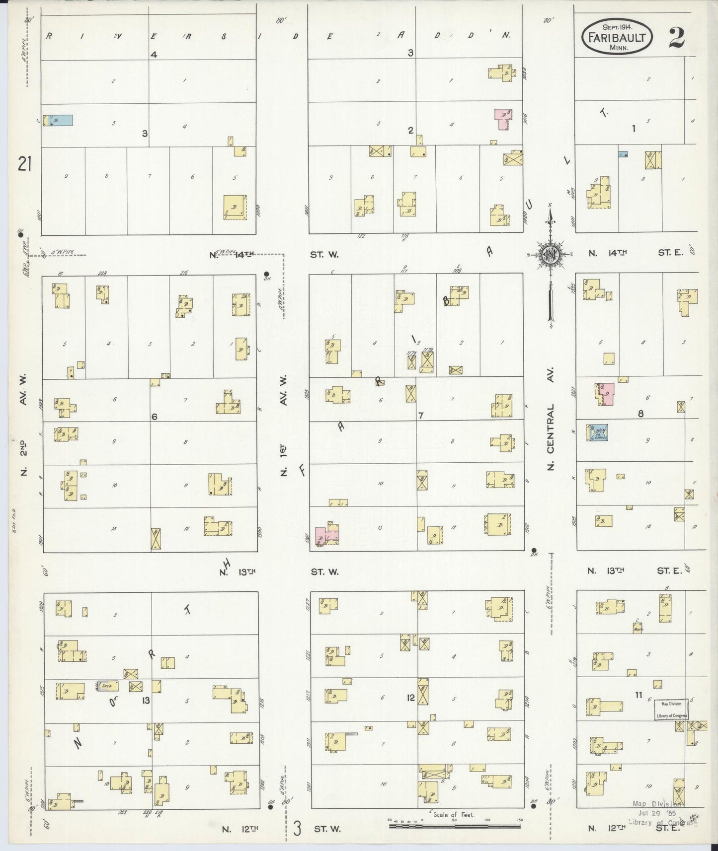 Sanborn Fire Insurance Map from Faribault, Rice County, Minnesota (1914), Sheet #0002 - Historic Sanborn Fire Insurance Map Print, vintage old map wall art, antique decor, genealogy gift, Minnesota Minnesota map