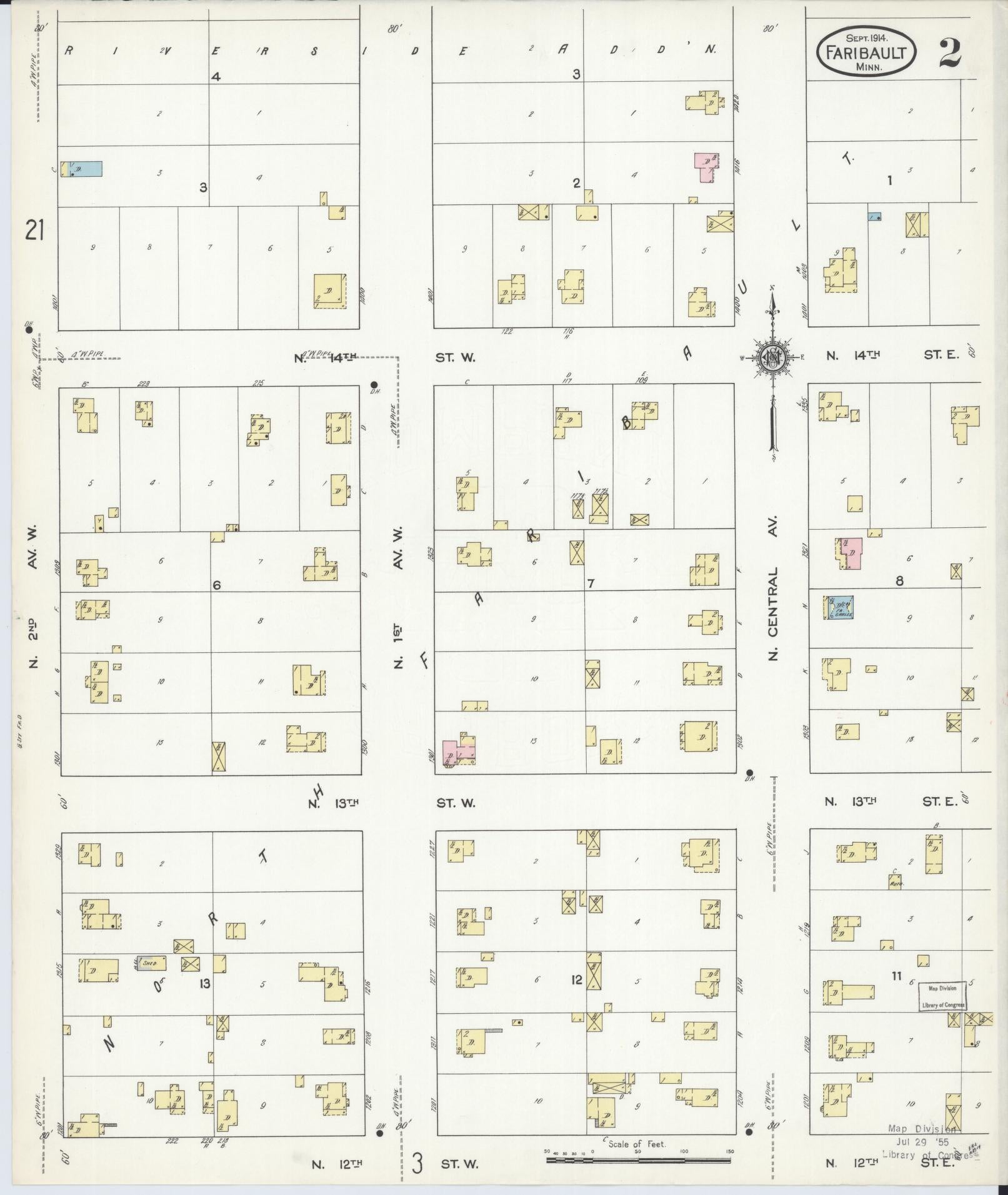 Sanborn Fire Insurance Map from Faribault, Rice County, Minnesota (1914), Sheet #0002 - Historic Sanborn Fire Insurance Map Print, vintage old map wall art, antique decor, genealogy gift, Minnesota Minnesota map
