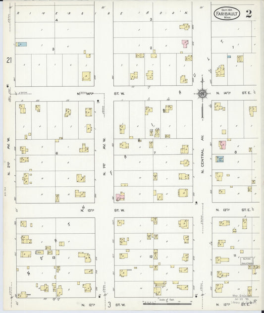 Sanborn Fire Insurance Map from Faribault, Rice County, Minnesota (1914), Sheet #0002 - Historic Sanborn Fire Insurance Map Print, vintage old map wall art, antique decor, genealogy gift, Minnesota Minnesota map