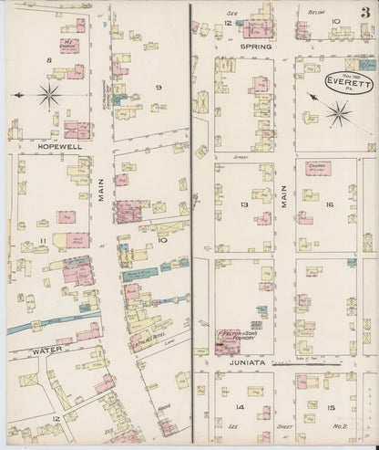 Sanborn Fire Insurance Map from Everett, Bedford County, Pennsylvania (1885), Sheet #0003 - Historic Sanborn Fire Insurance Map Print, vintage old map wall art, antique decor, genealogy gift, Pennsylvania Pennsylvania map